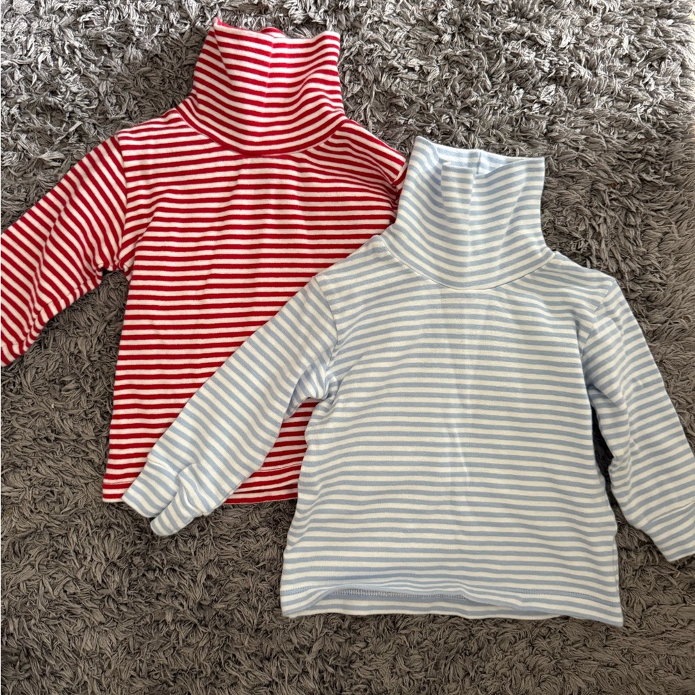 Kids Striped Turtleneck Shirt Set - Red and Blue